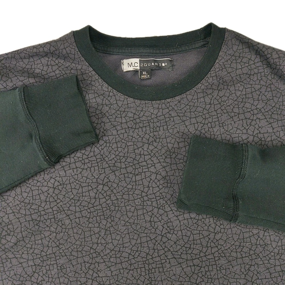 M.C. 2QUAR3D Mens XL Black Gray Geometric Crackle Print Crew Neck Sweatshirt